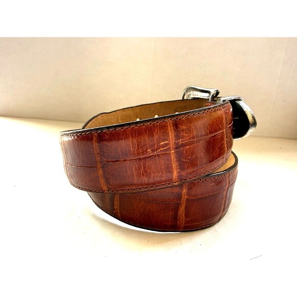 Vintage Ann Taylor Croc Print Brown Leather Womens Belt Size XS S Western 24-27" - Picture 3 of 12